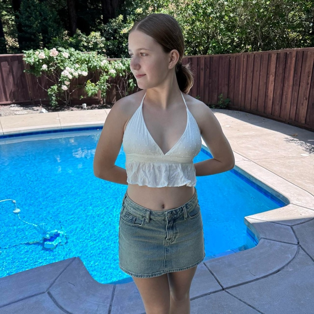 hyfve white halter crop top with ruffle hem